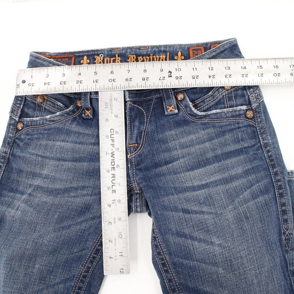 Rock Revival Jeans Womens 28 Gwen Boot Blue Flap Thick Stitch Low Rise Denim - Picture 5 of 14